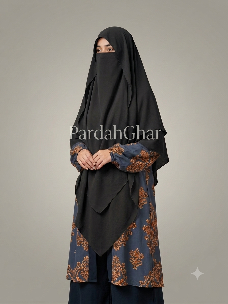 2 Layer Princess Hijab - Black